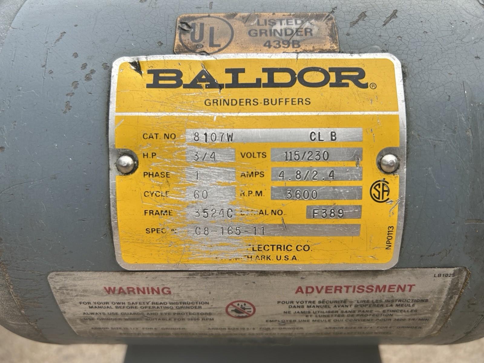 Baldor 8107W 8” Industrial Bench Grinder 3/4HP 3600RPM 115/230V USA