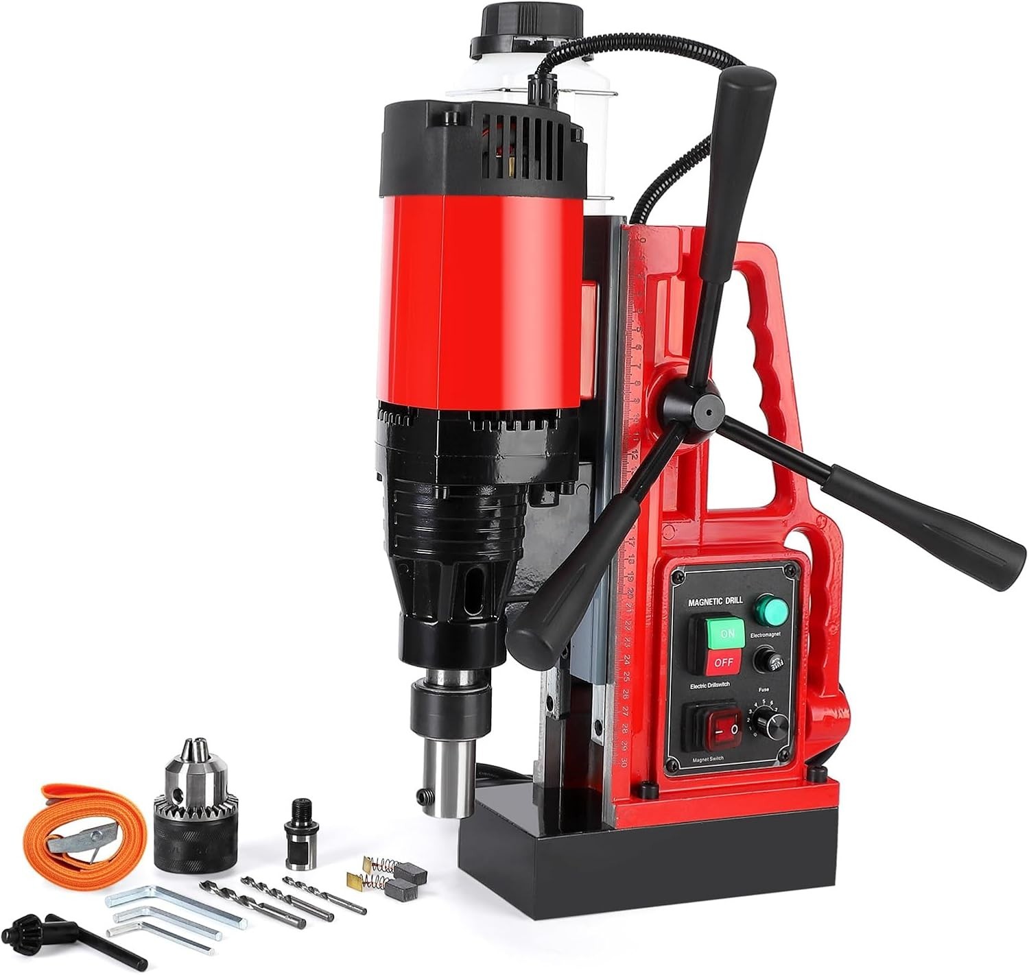 1550W Power Mag Drill Presses 2″ Boring Diameter 500RPM 10Speed with 11Pcs Bits