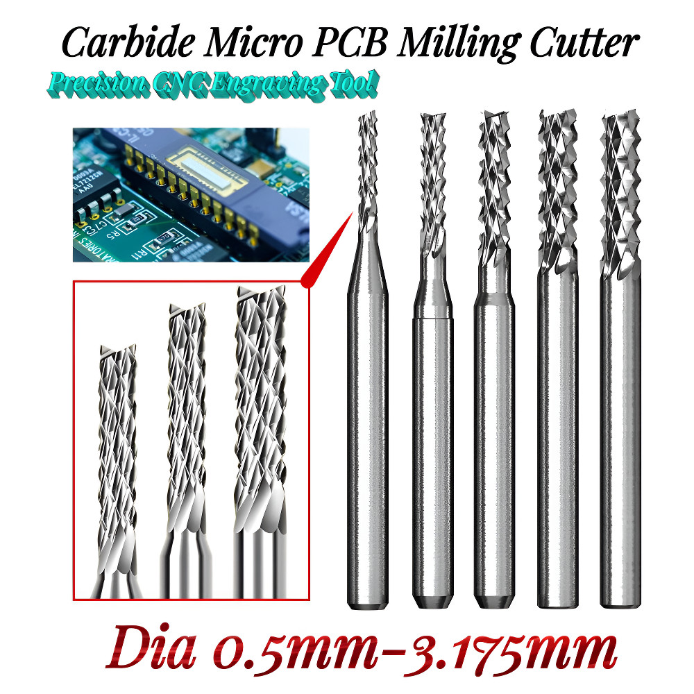 Carbide Micro PCB Milling Cutter Precision CNC Engraving Tool Dia 0.5mm-3.175mm