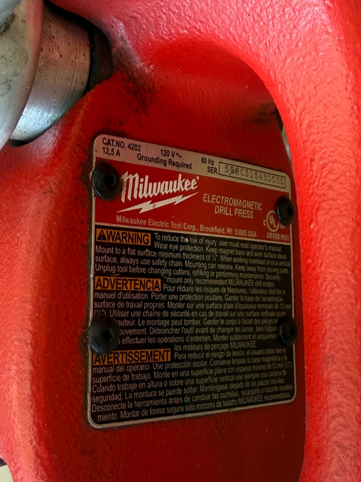 Milwaukee 4202 Drill Press Base 4262-1 ELECTRO-MAGNETIC DRILL MOTOR