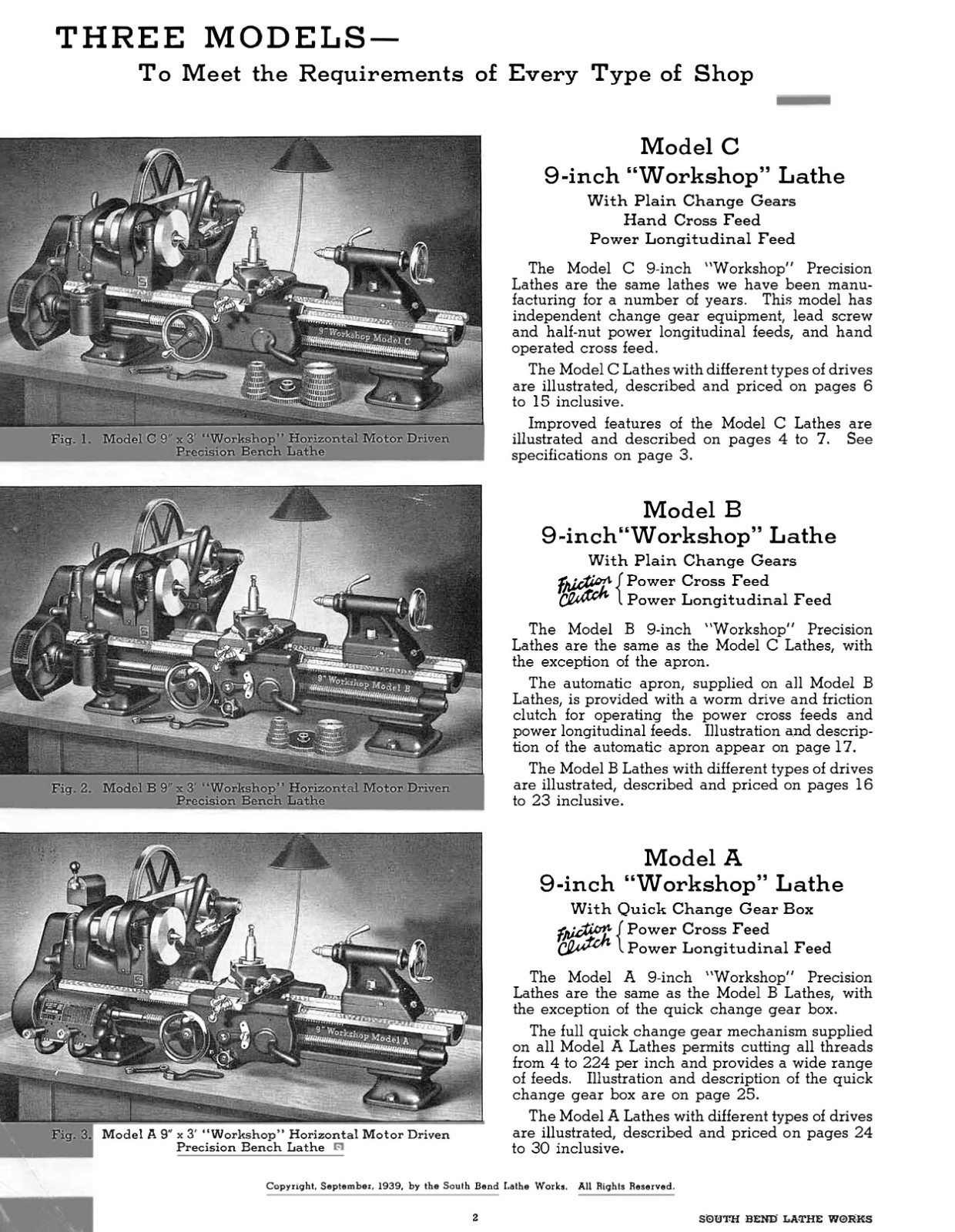 9″ Workshop Precision Lathes Instruction Manual Fits 1939 South Bend Lathe #50