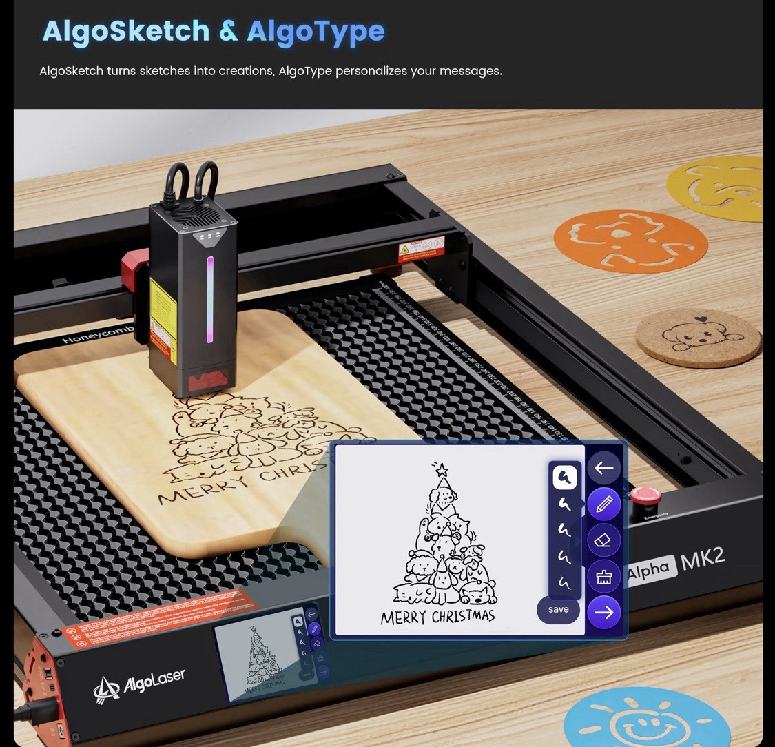 AlgoLaser Alpha MK2 40W Laser Engraver Cutter Safe Kit Rotary Honeycomb