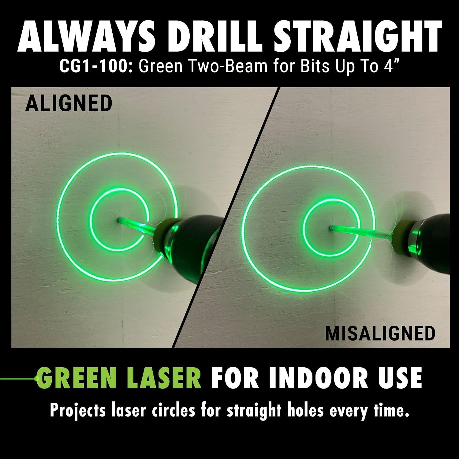 BullseyeBore Magnetic Laser Drill Guide – Drill Straight with High-Vis Green