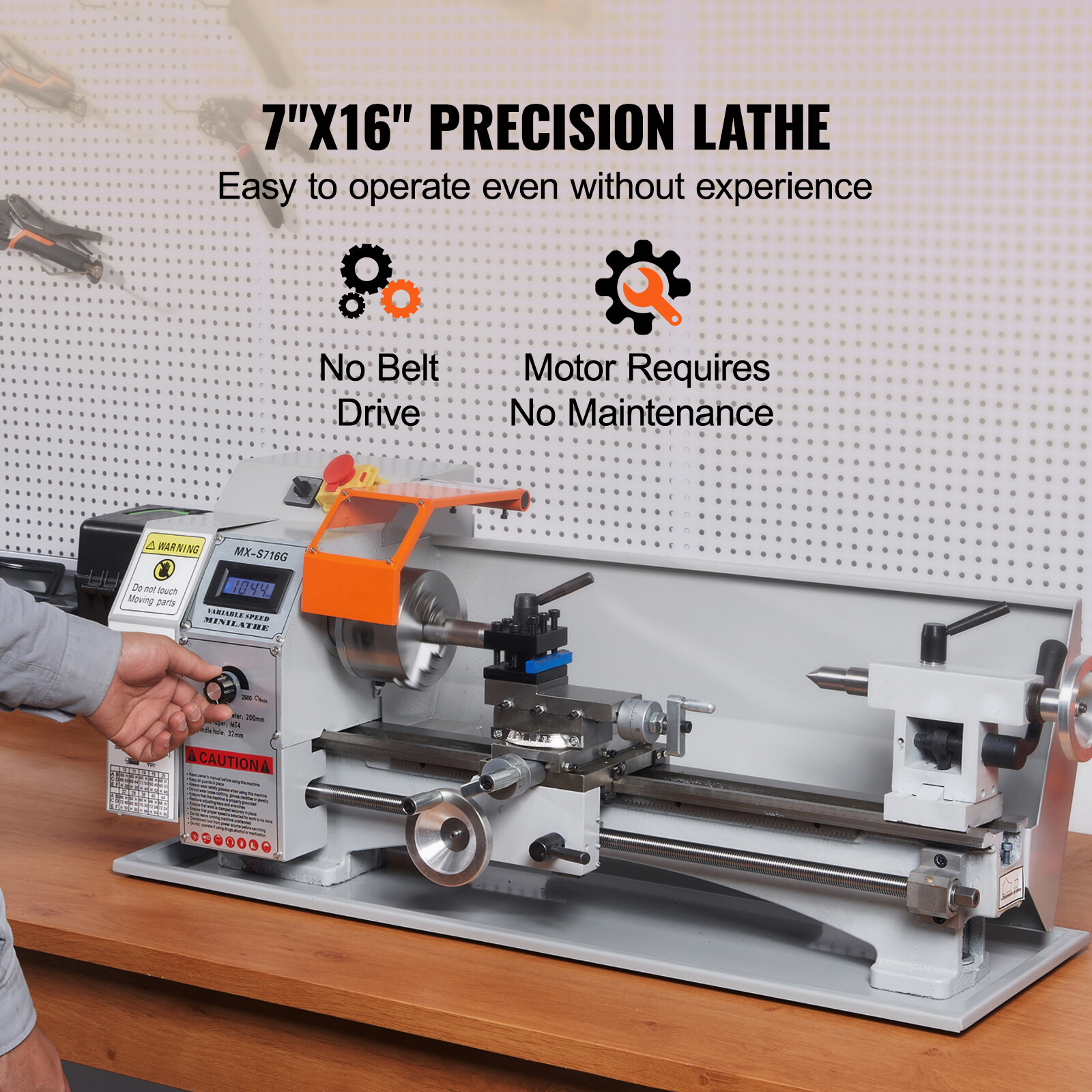 Mini Metal Lathe 7”x16” 150-2500 RPM Variable 800W Metalworking Machine