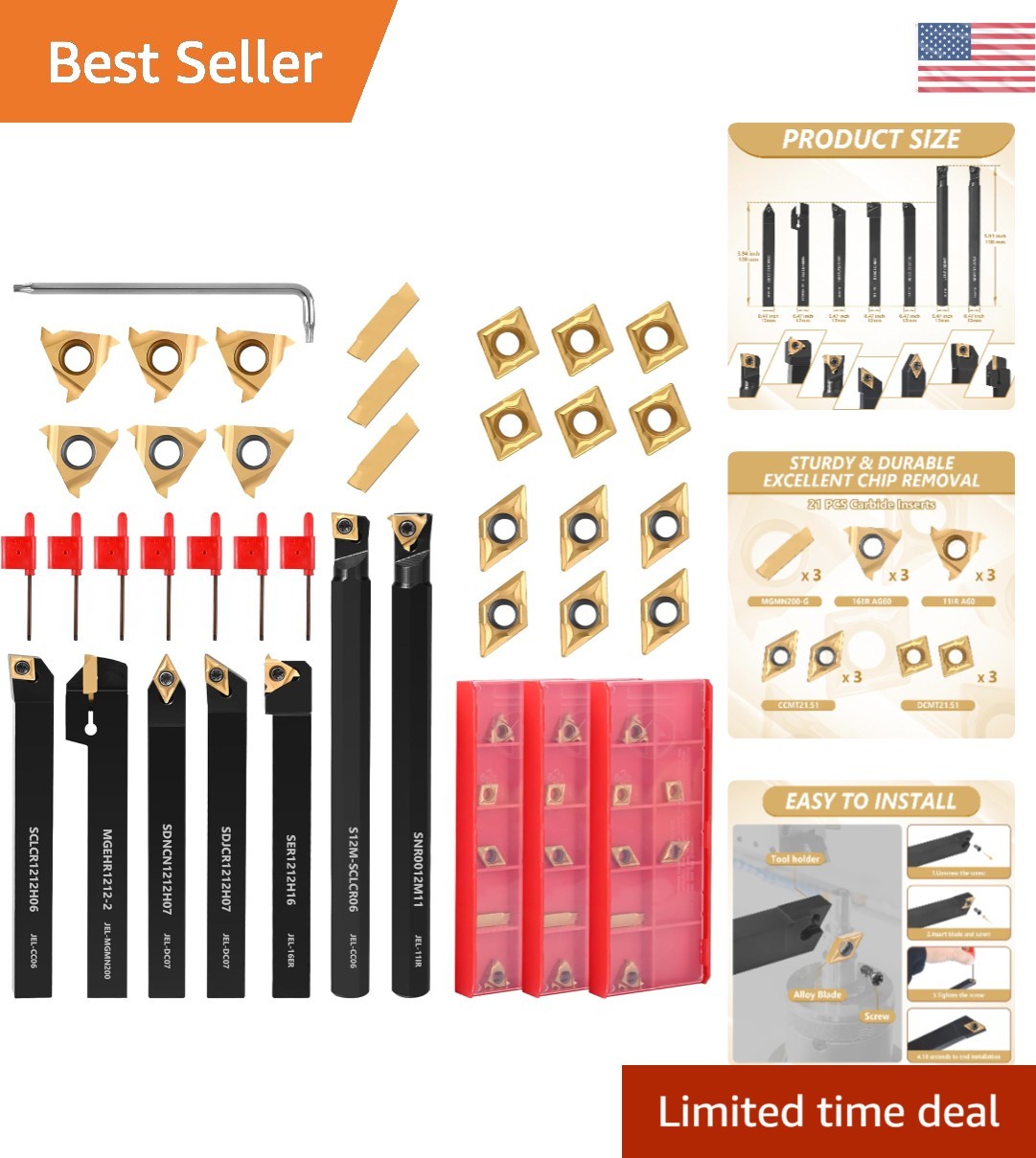Professional 28-Piece Lathe Turning Tool Kit: 7 Shanks & Durable Carbide Inserts
