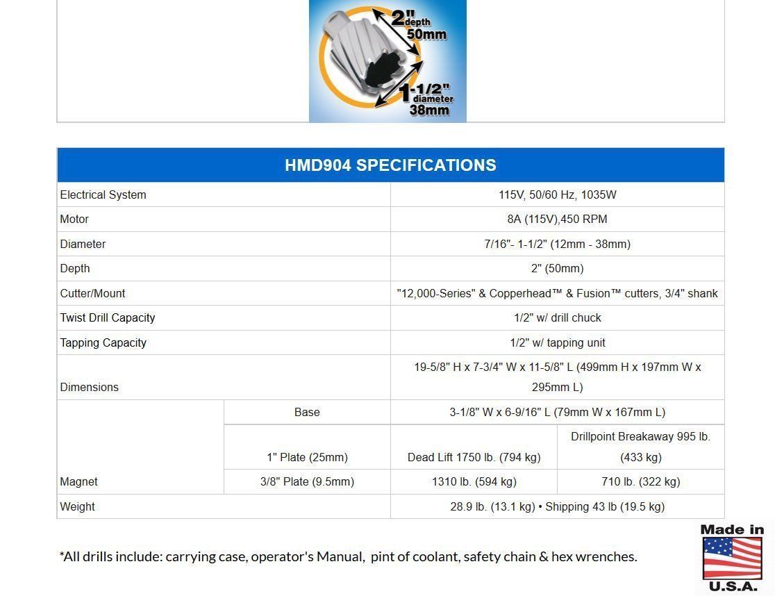 Hougen HMD904 Magnetic Drill with Case 0904101