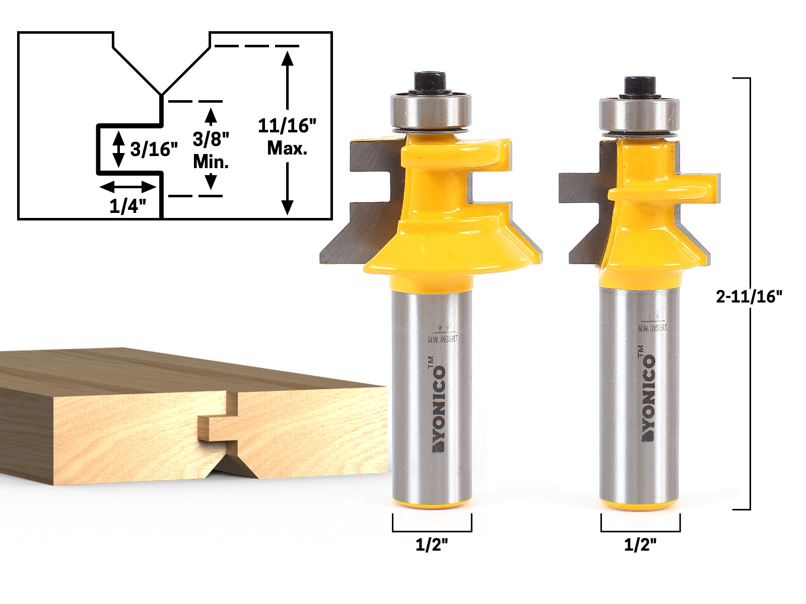 Flooring 2 Bit Tongue and Groove V Notch Router Bit Set – 1/2″ Shank – Yonico 15
