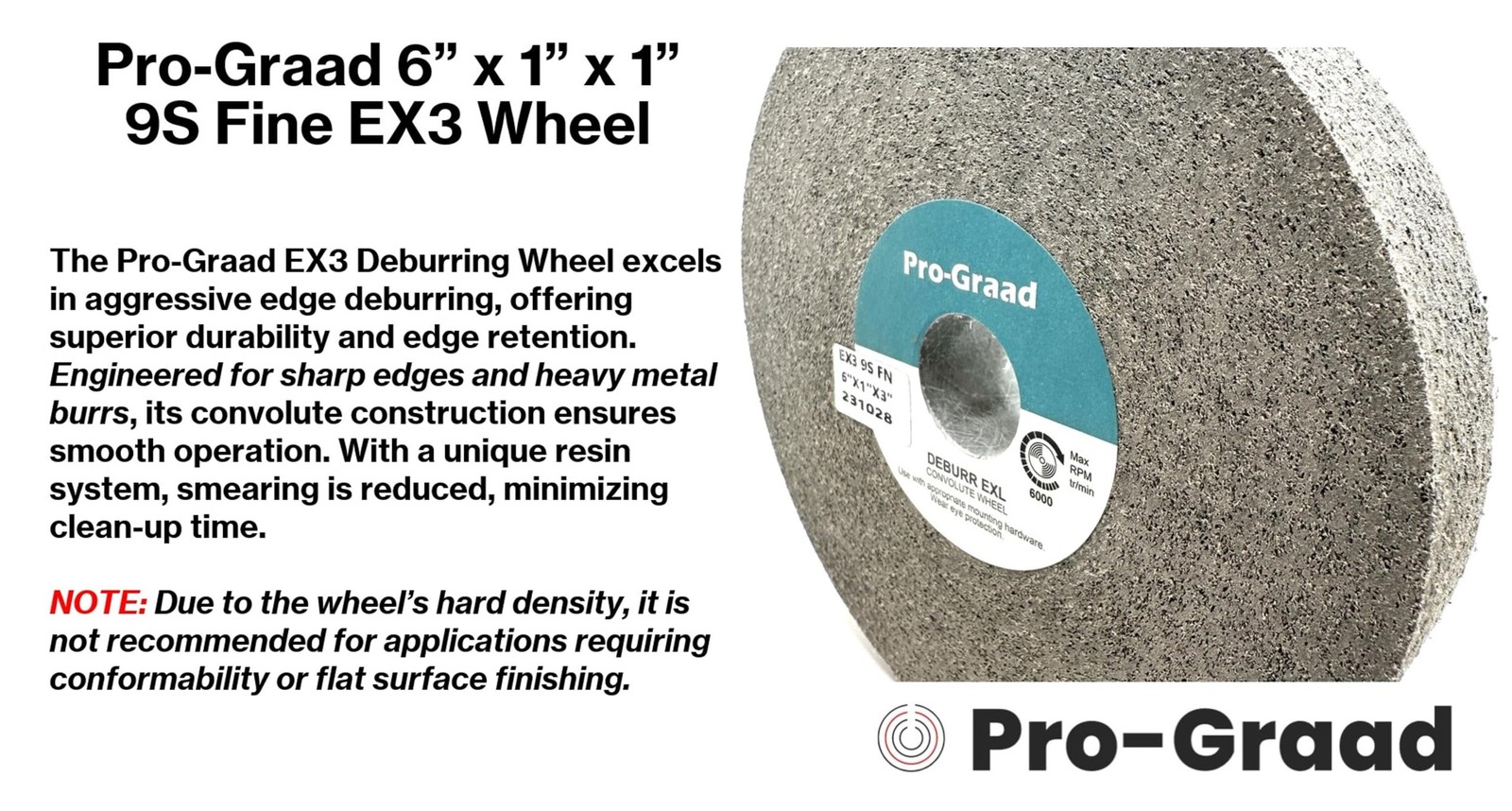 EX3 Deburring Wheel – 6” x 1” x 1” 9S Fine – Silicon Carbide – Deburr Metal, …