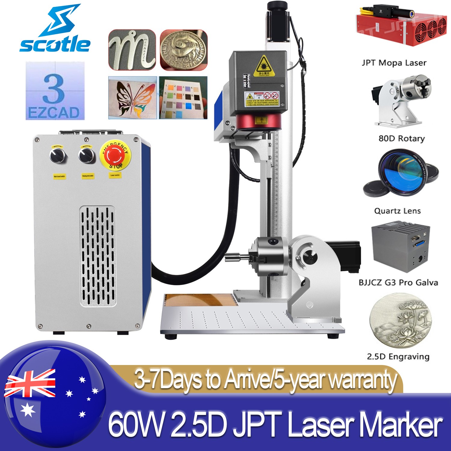 60W 2.5D JPT Mopa M7 Fiber Laser Marking Machine Metal Deep Relief Engraving AU