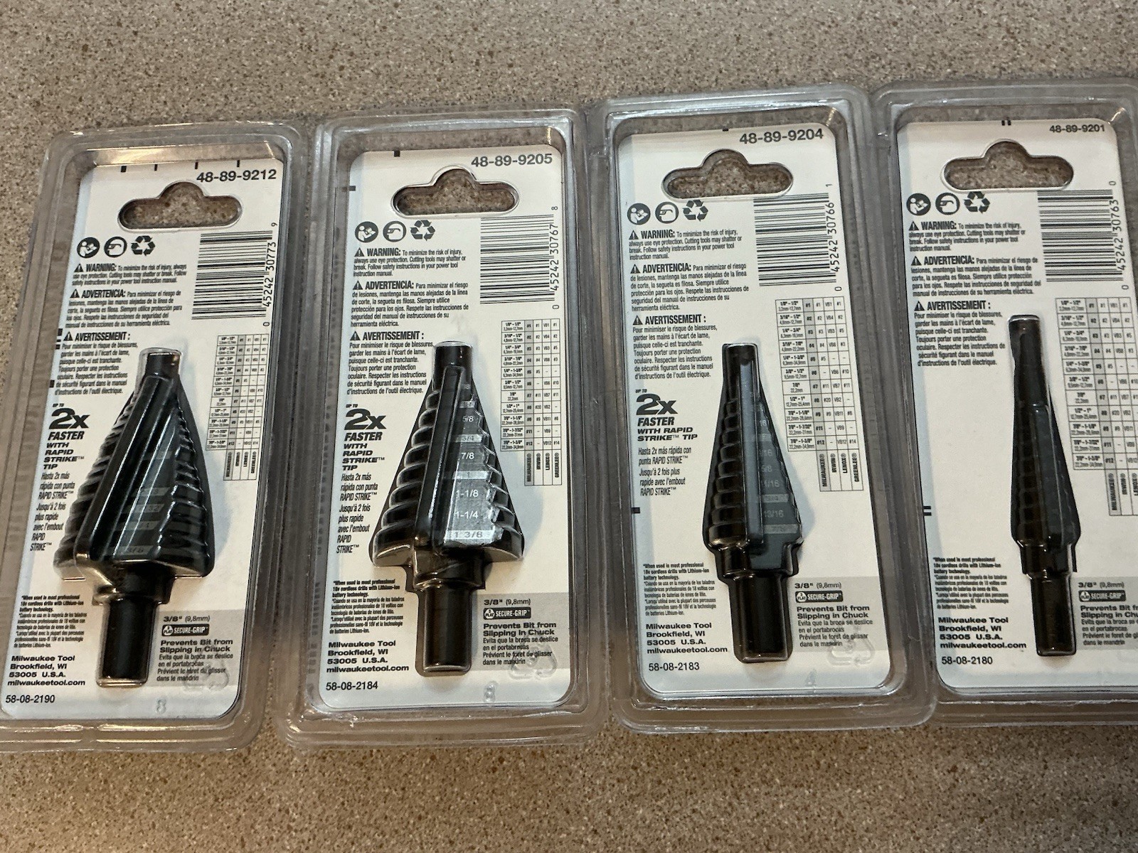 MILWAUKEE STEP DRILL BIT LOT OF 4 #12 #5 #4 & #1 NEW CLAUSING DRILL PRESS