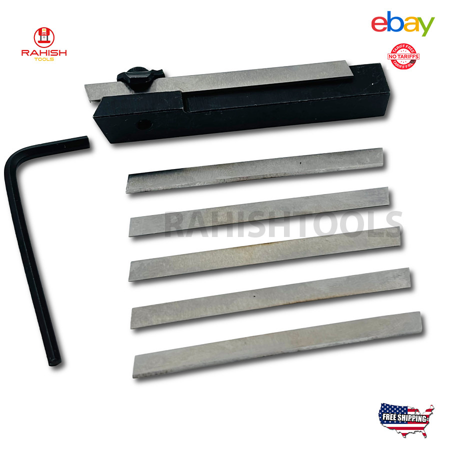 8mm Mini Parting Tool Cut Off Holder With 6 Pcs HSS Blades For Mini Lathe USA