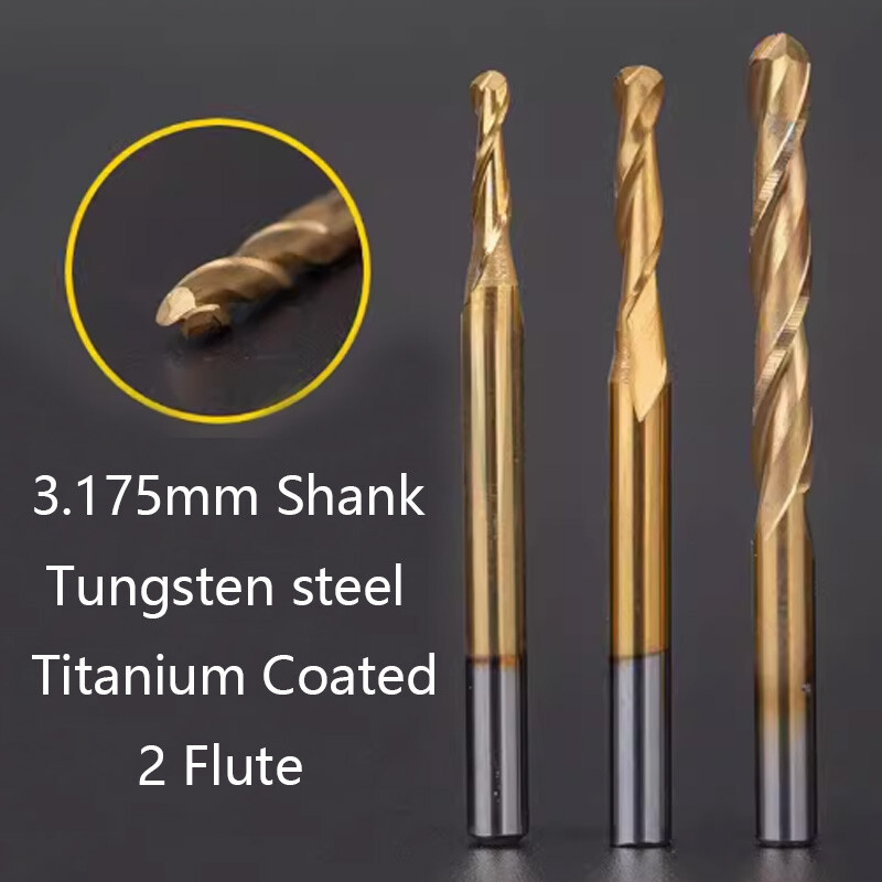 3.175mm Shank Carbide Ball Nose End Mill 2 Flute Milling Cutter Drill Ti Coated