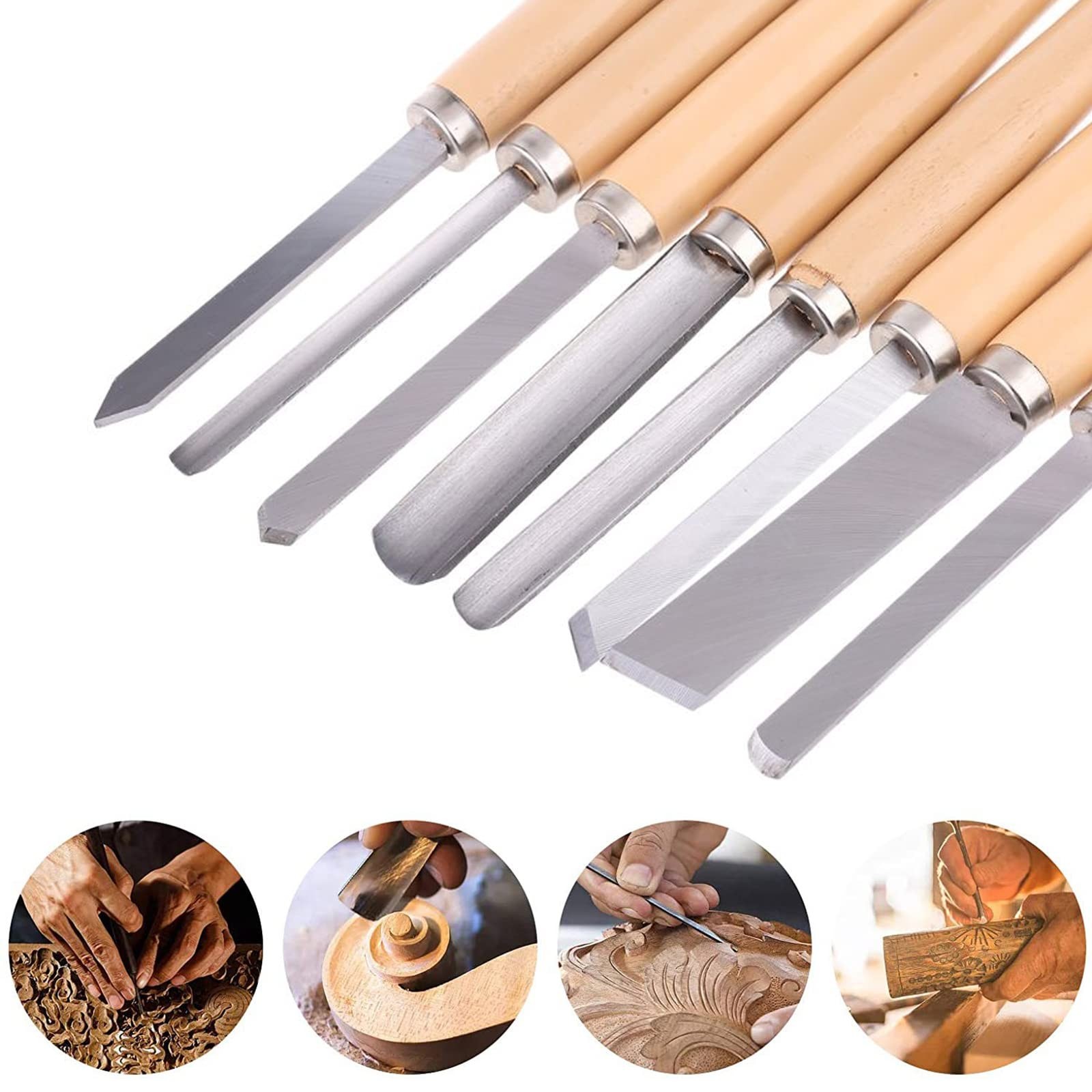 8Pcs Wood Lathe Tools Professional Wood Turning Tools for Lathe Chisel Set wi