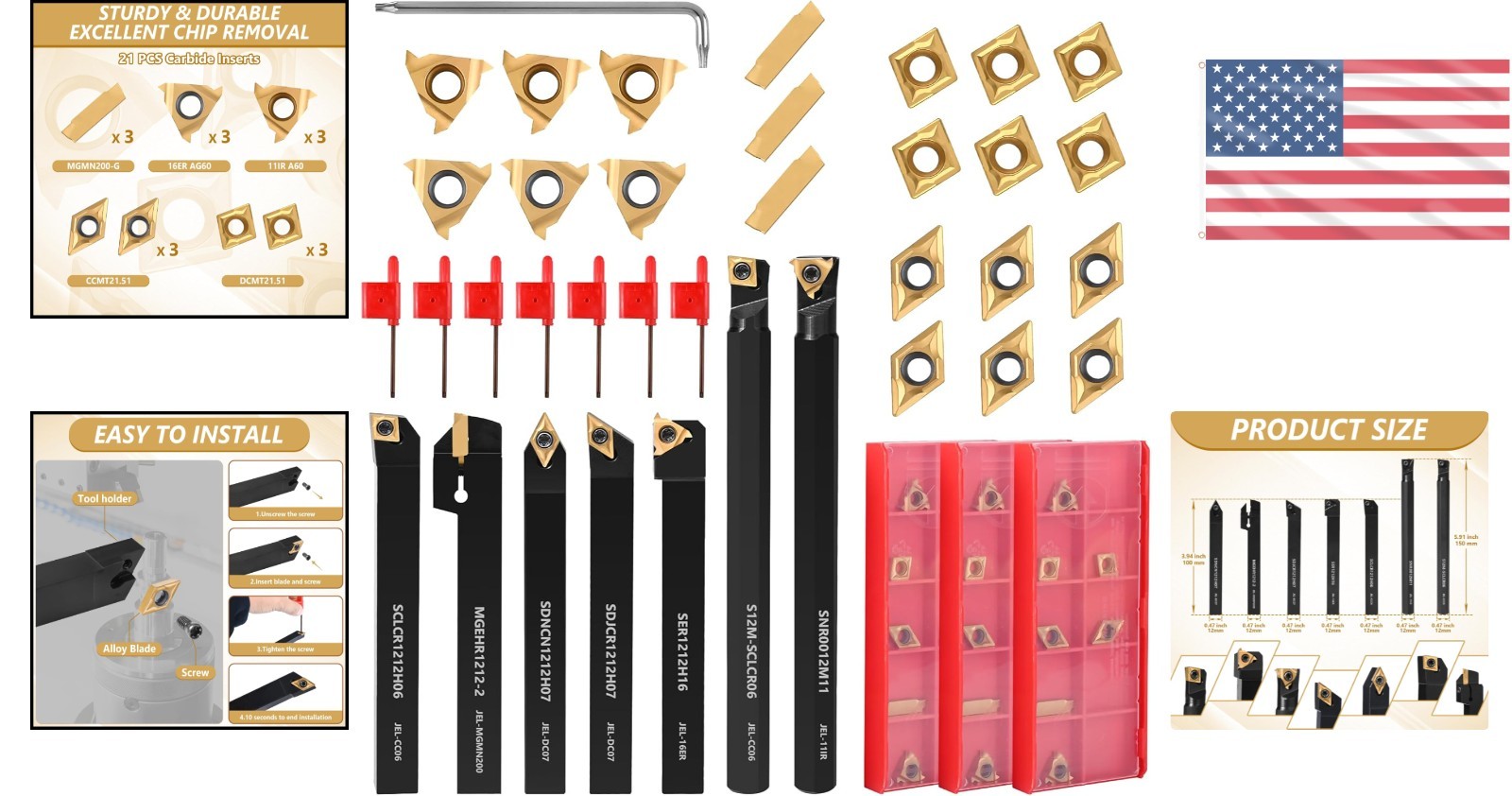 Professional 28-Piece Lathe Turning Tool Kit: 7 Shanks & Durable Carbide Inserts
