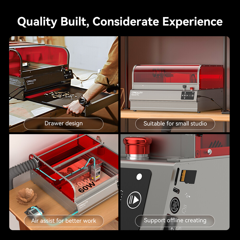 Creality Falcon2 Pro 60W Enclosed Laser Engraver 25000mm/min Speed w/1.6W Module