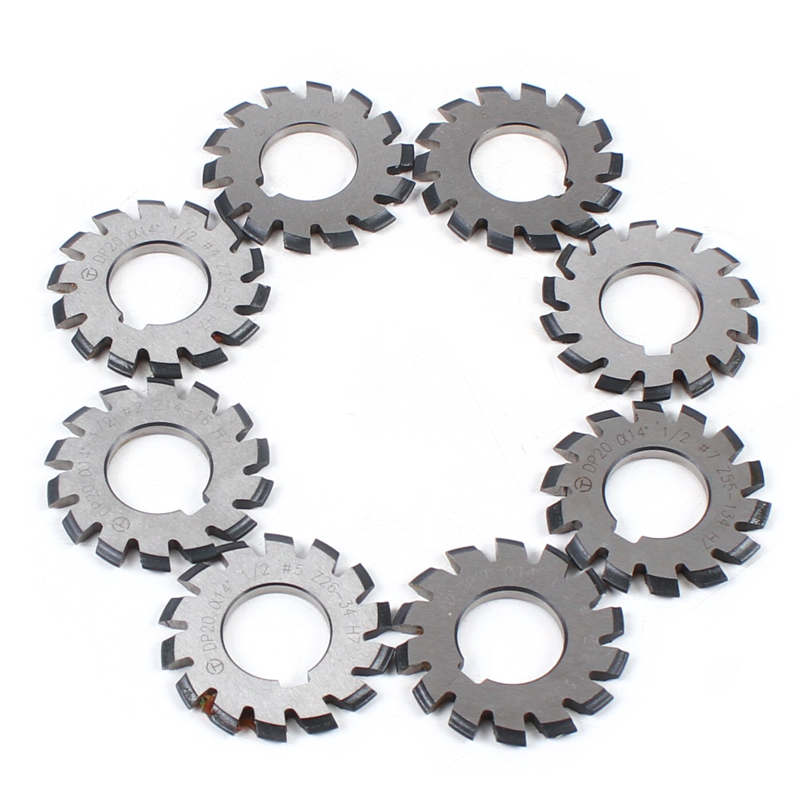 8Pcs Involute Gear Cutter DP20 PA14-1/2 HSS 8H Set 14.5° Tool Dia 47mm.