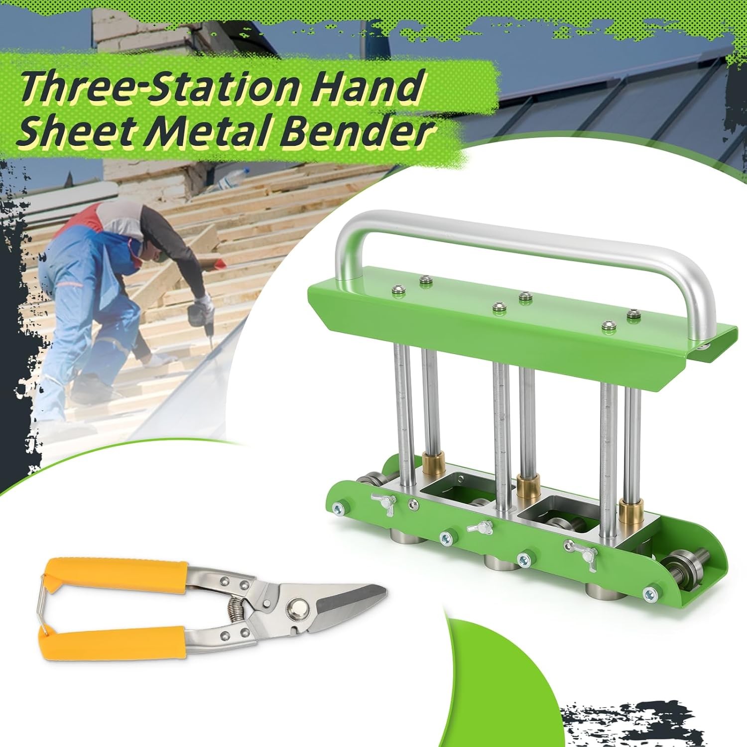 Metal Bending Tool Standing Seam Roofing Tool Edge Bead Roller & Tin Snips GREEN