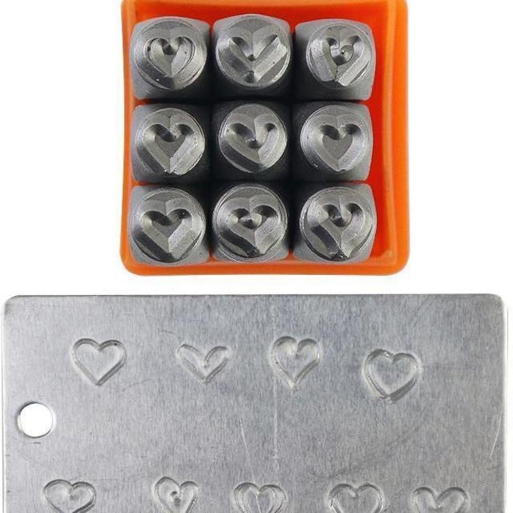 Heart Shaped Metal Stamp Set of 9 for Jewelry Projects and Creative DIY