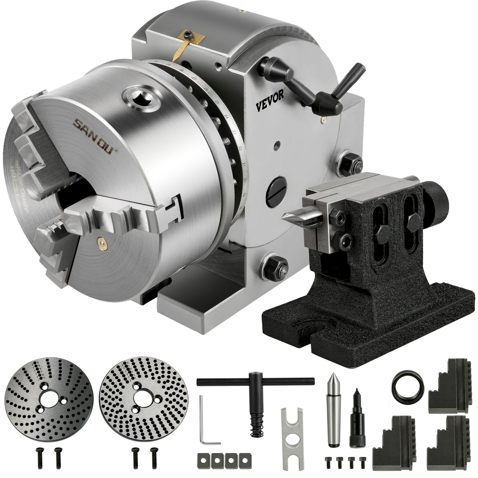 Indexing Dividing Head BS-1 6″ 3 Jaw Chuck & Tailstock for CNC Milling Machine