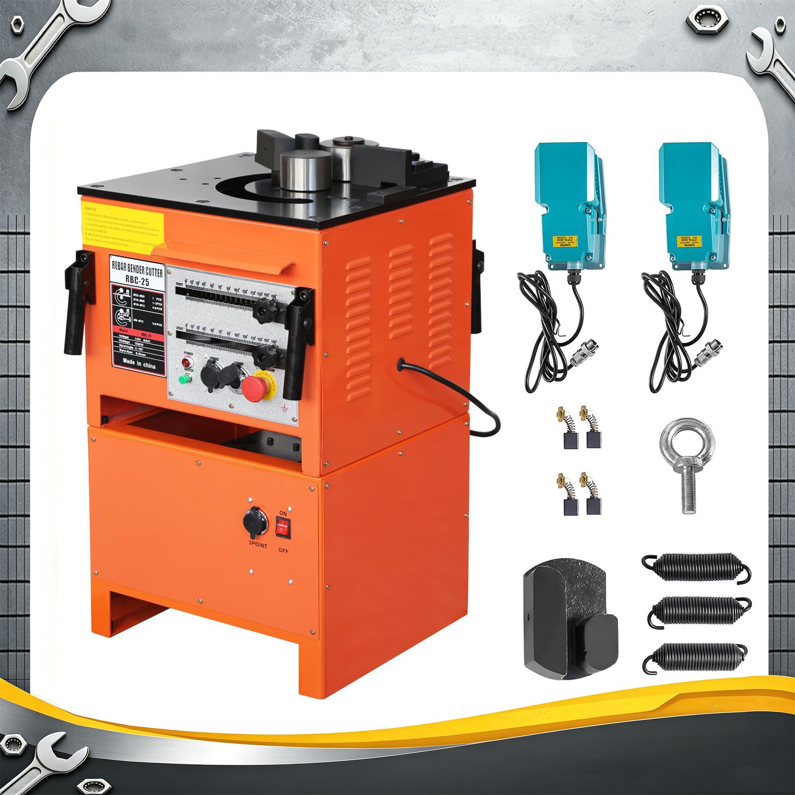 1600W Electric Rebar Bender Cutter 0-180° Bend Max 1Inch 25mm Rebar Machine