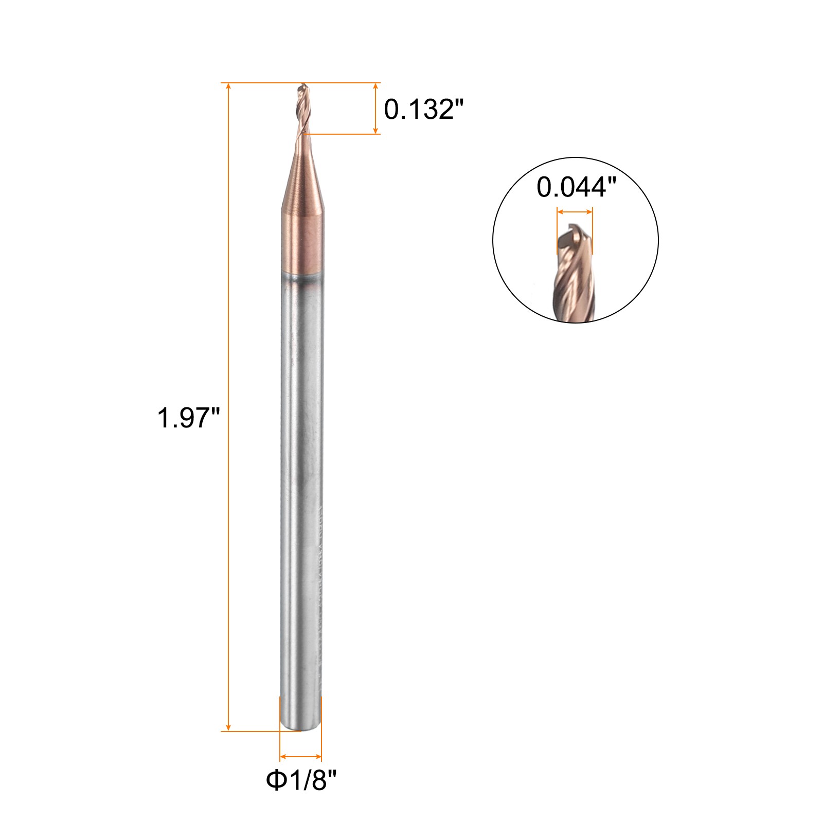 2 Flute Ball Nose End Mill 0.132″ Cutting Length Uncoated for Carving Engraving