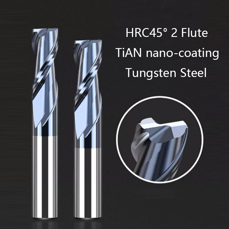HRC45° 2 Flute Carbide End Mill Tungsten Steel Milling Cutter TiAN Coating Tools