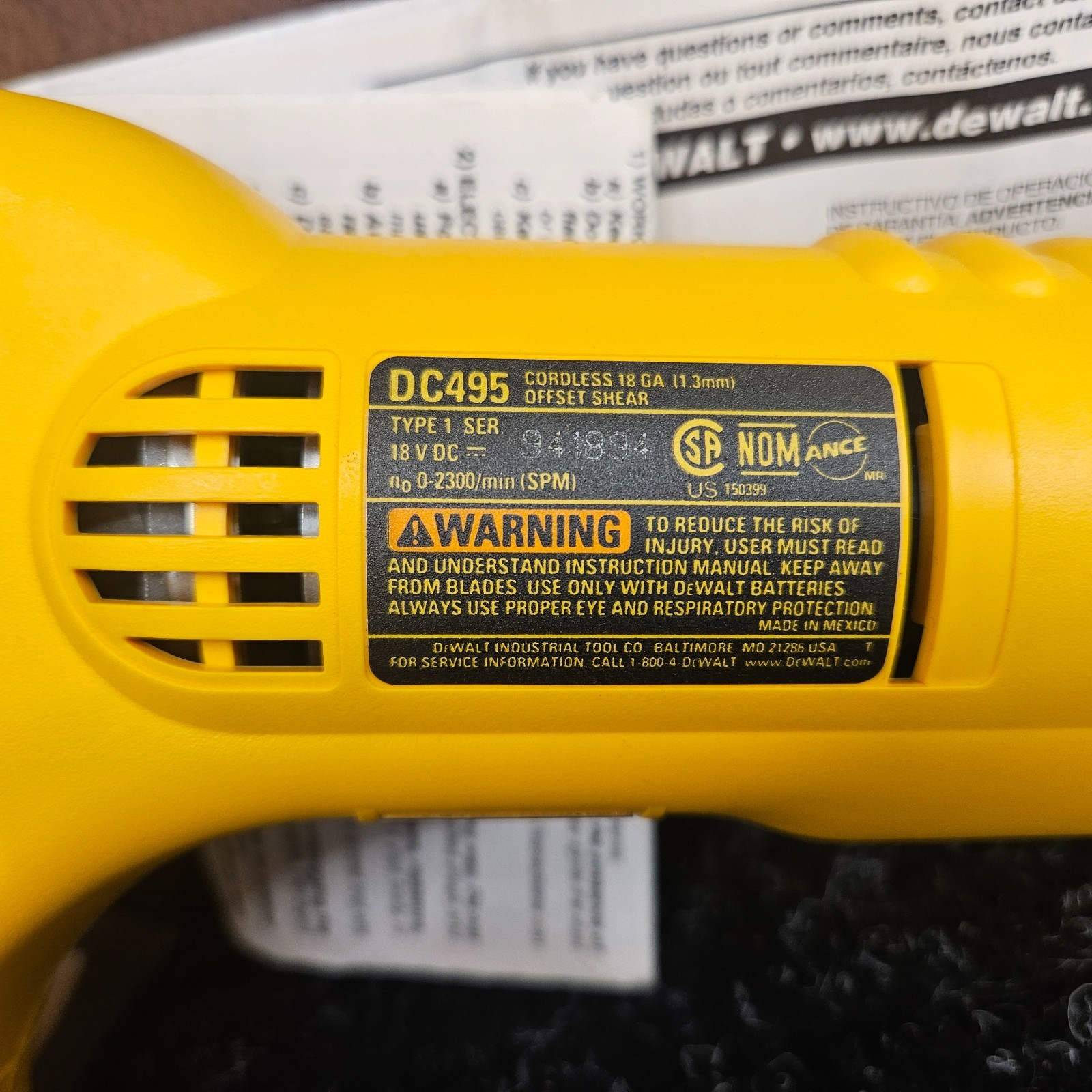 Dewalt DC495 18V Cordless 18GA Offset Shear Tool Only-***NEW***