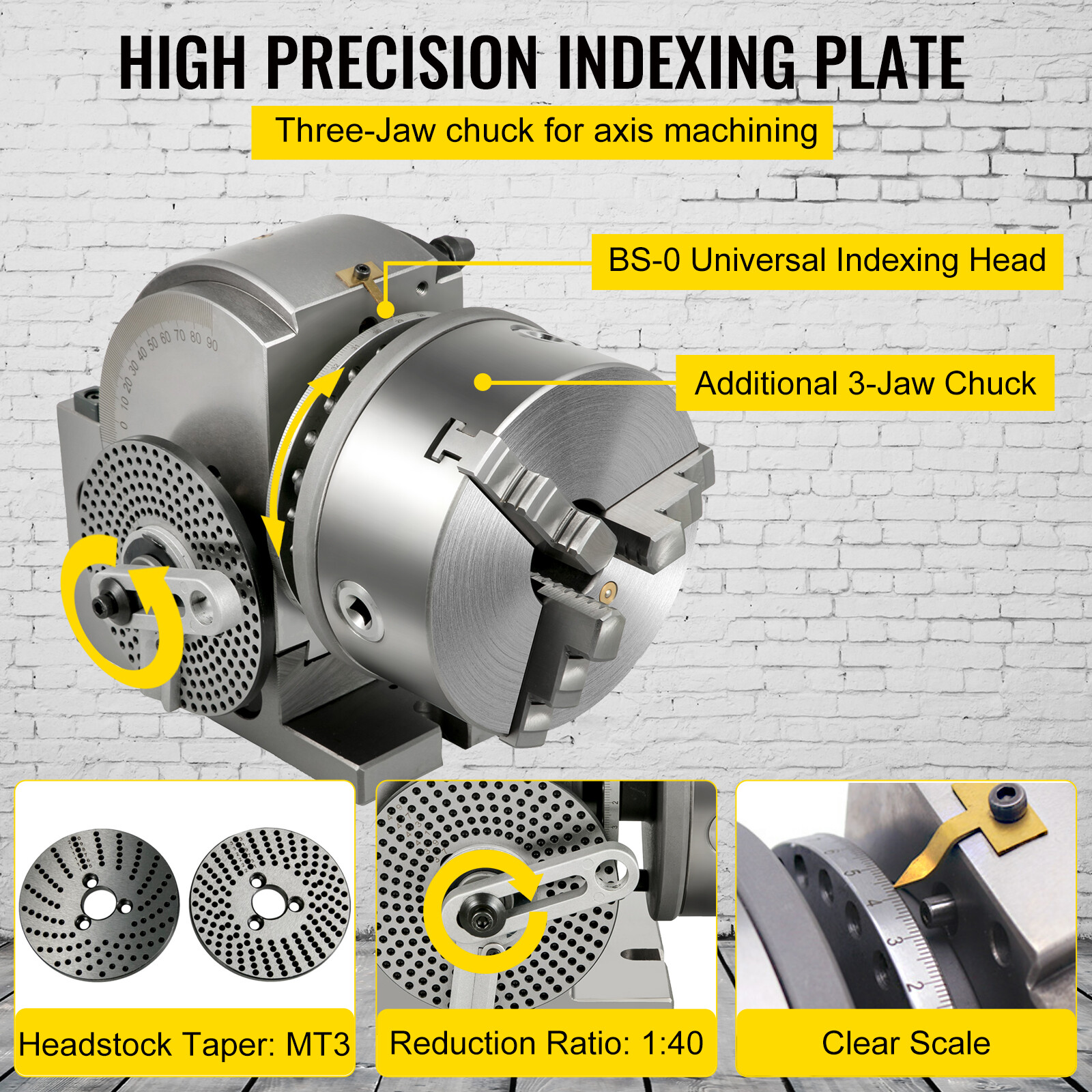 Indexing Dividing Head BS-1 6″ 3 Jaw Chuck & Tailstock for CNC Milling Machine