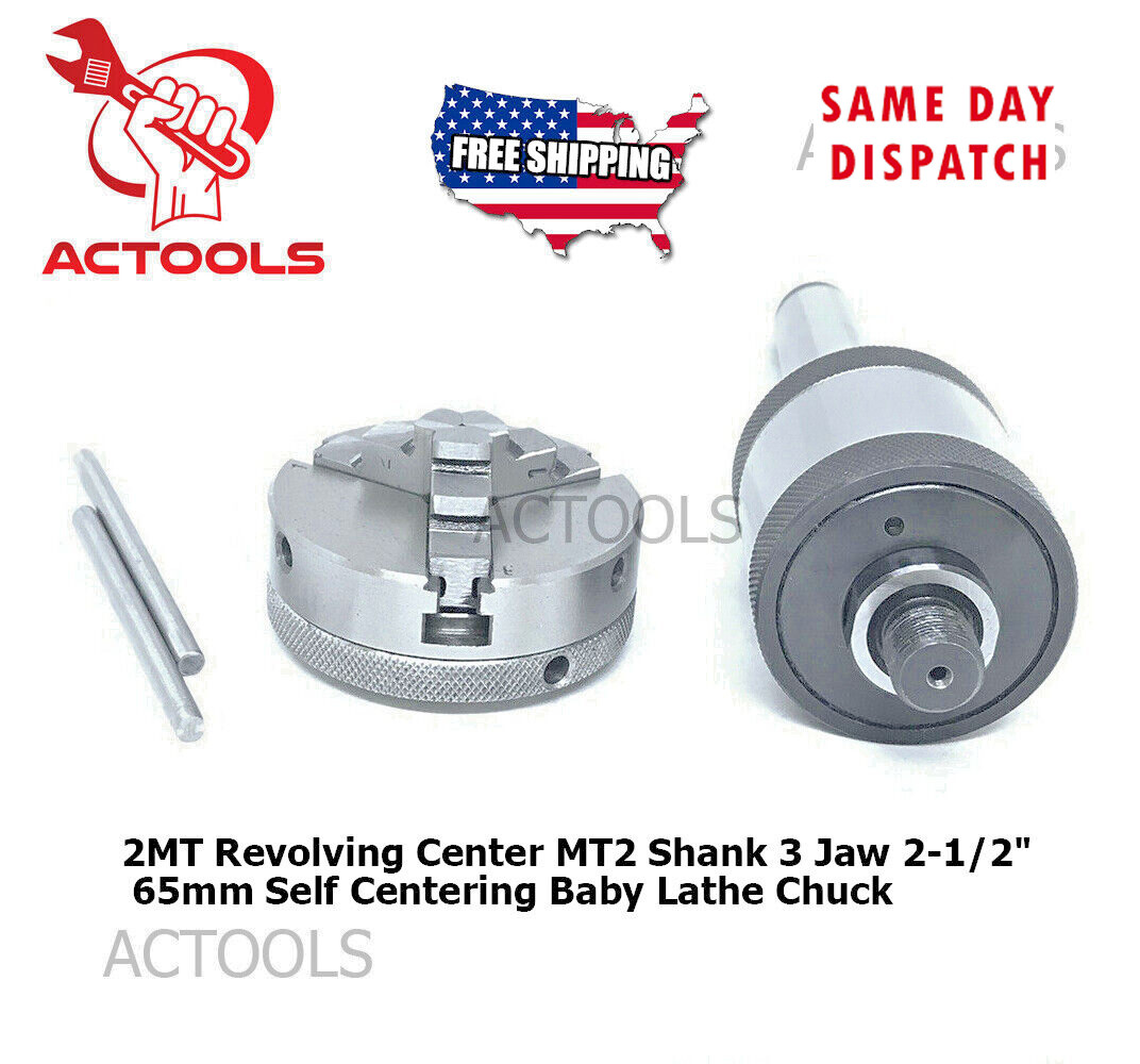 2MT Revolving Center 3 Jaw 2-1/2″ 65mm Self Centering Baby Lathe Chuck US