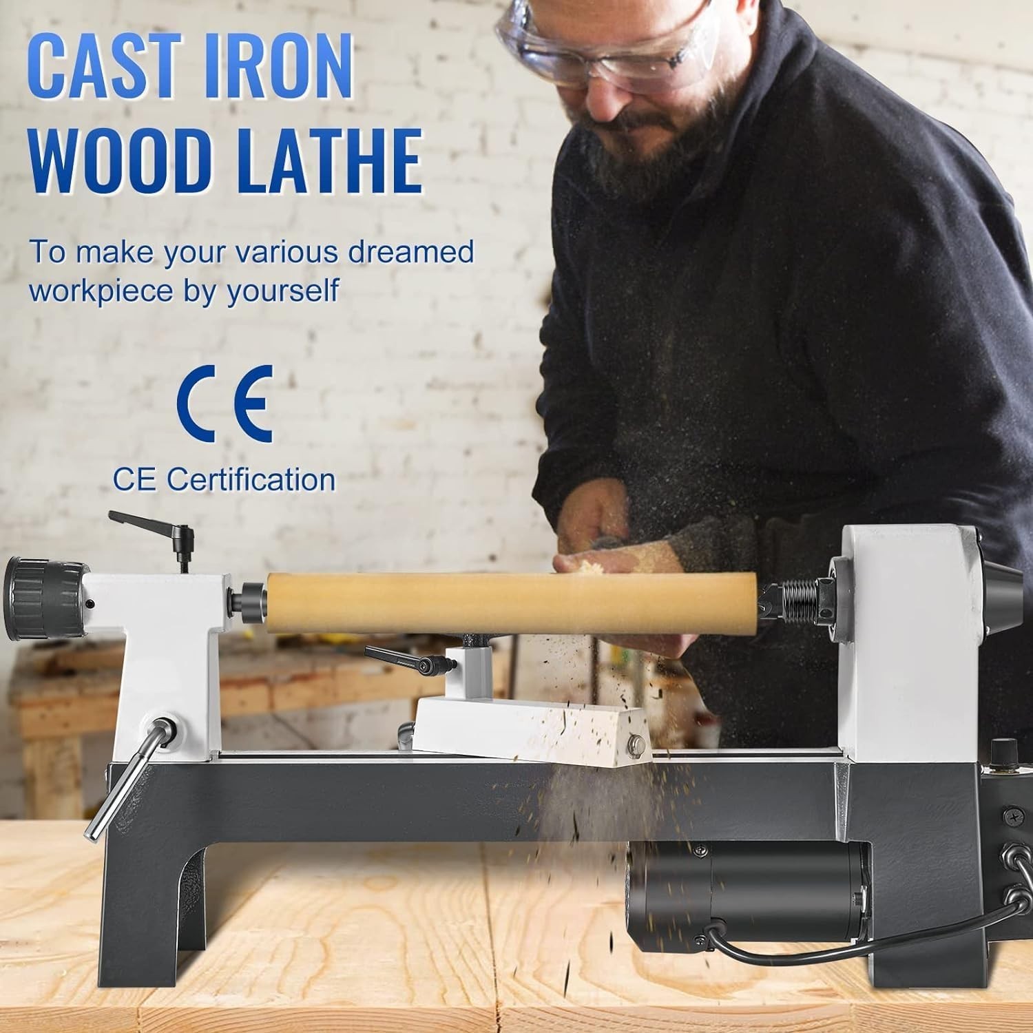 8″ x 12″ Wood Lathe, Mini Benchtop Wood Lathe Machine1/3 HP Lathes for Woodwork