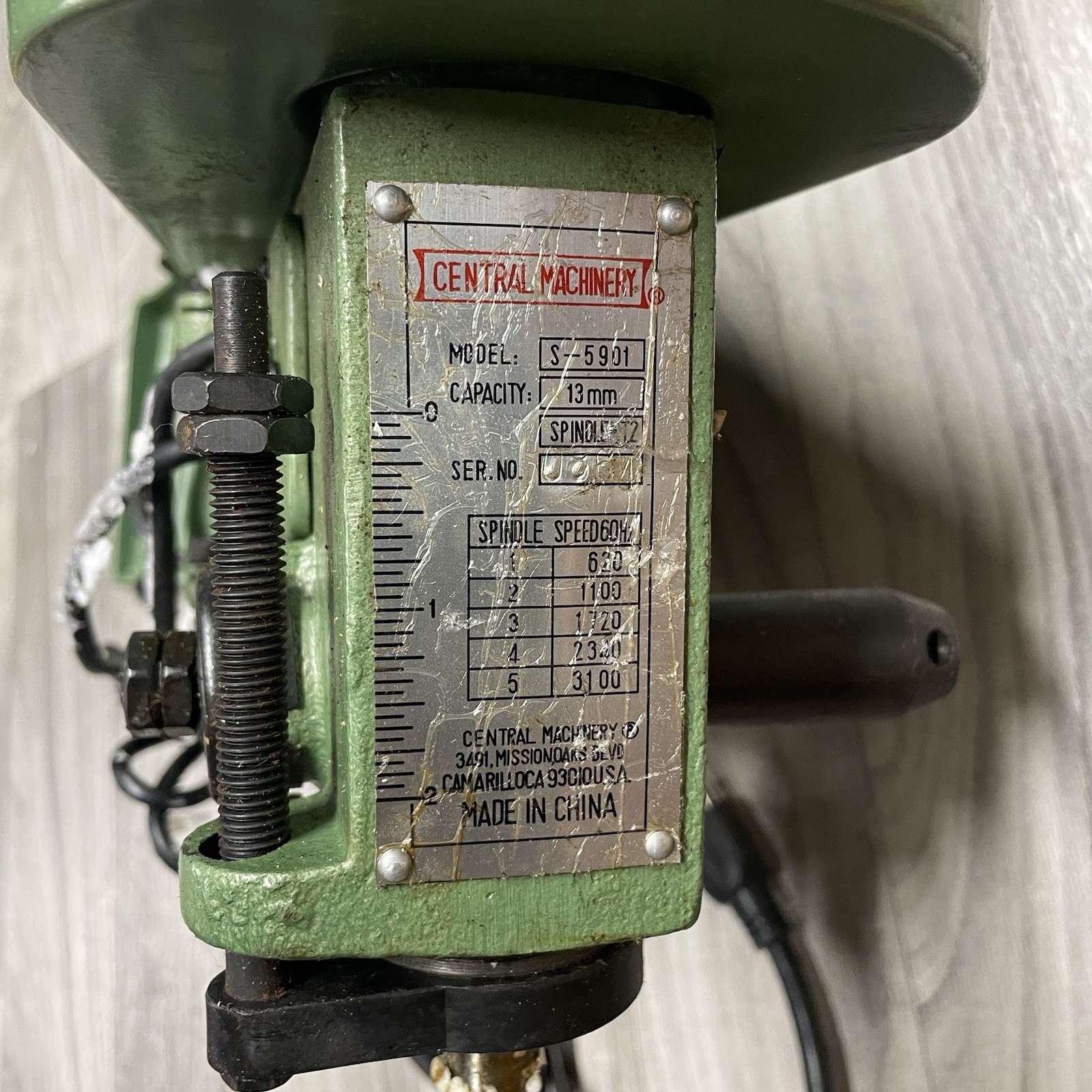 Central Machinery Drill Press, Model S-5901, 1/3HP, 1420RPM, 110 Volt As Shown