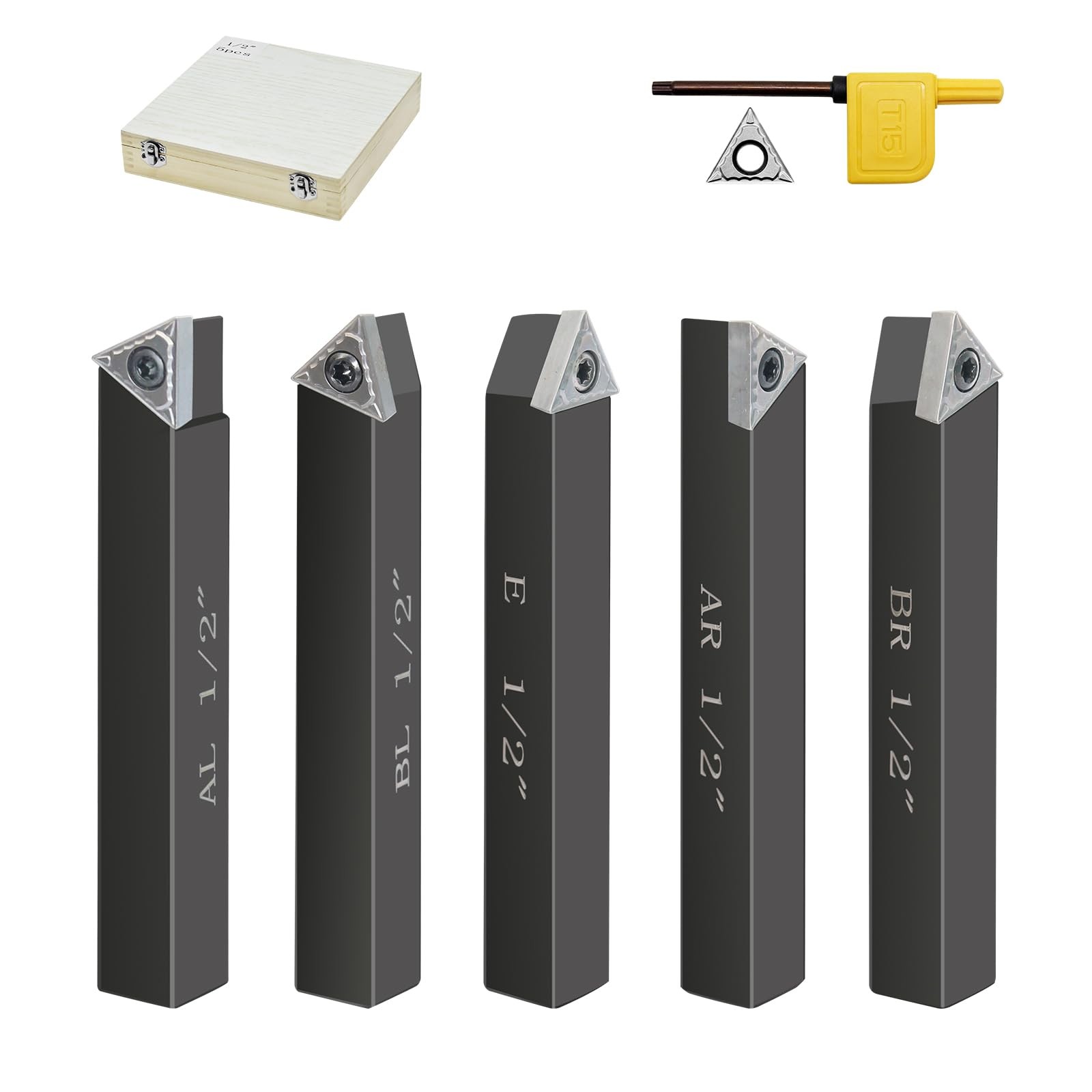 Metal Lathe Cutting Tools,5 Sets of 1/2″ Carbide Metal Cutting Tool Bits Kit,…