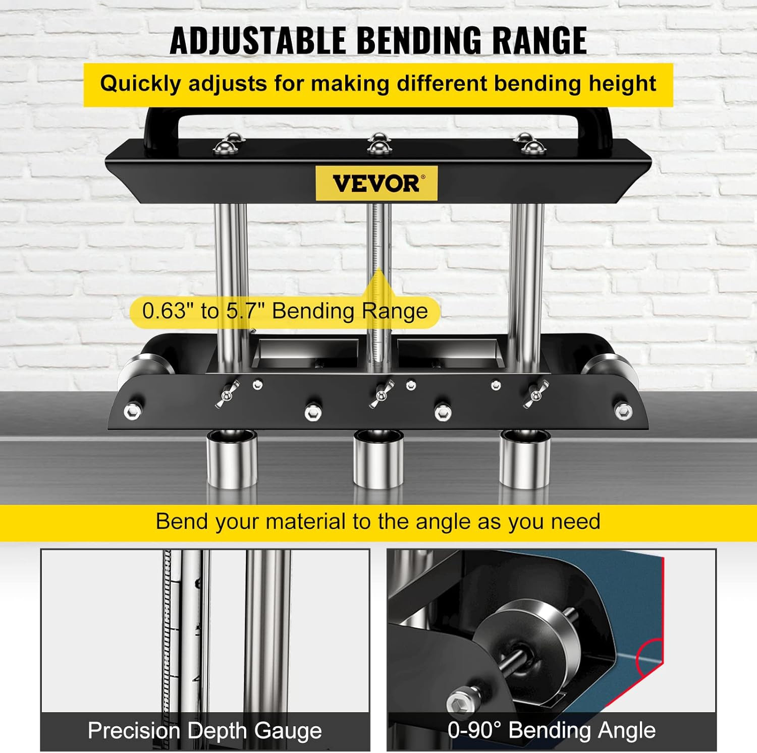 Three-Station Edge Roller Bender for 0-90° Metal Bending, Black/Silver
