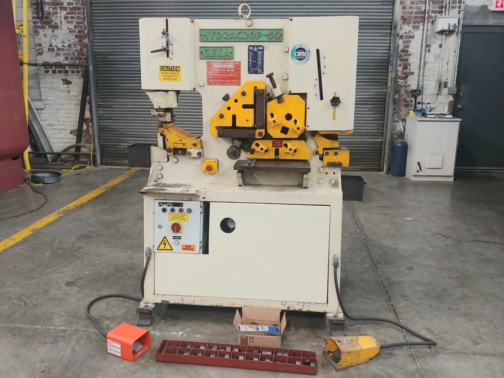 Geka Hydracrop 50 Ton Ironworker, Model HYD-50 w/Lot of punches & dies, notcher