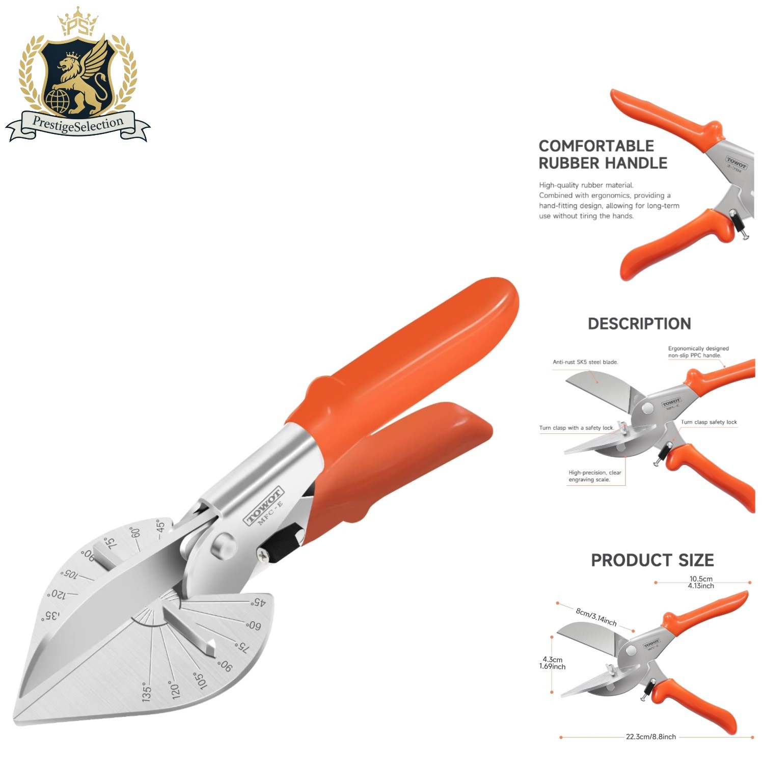 Versatile Miter Shear Cutter w/ Safety Lock – 45° to 135° Adjustable Angle