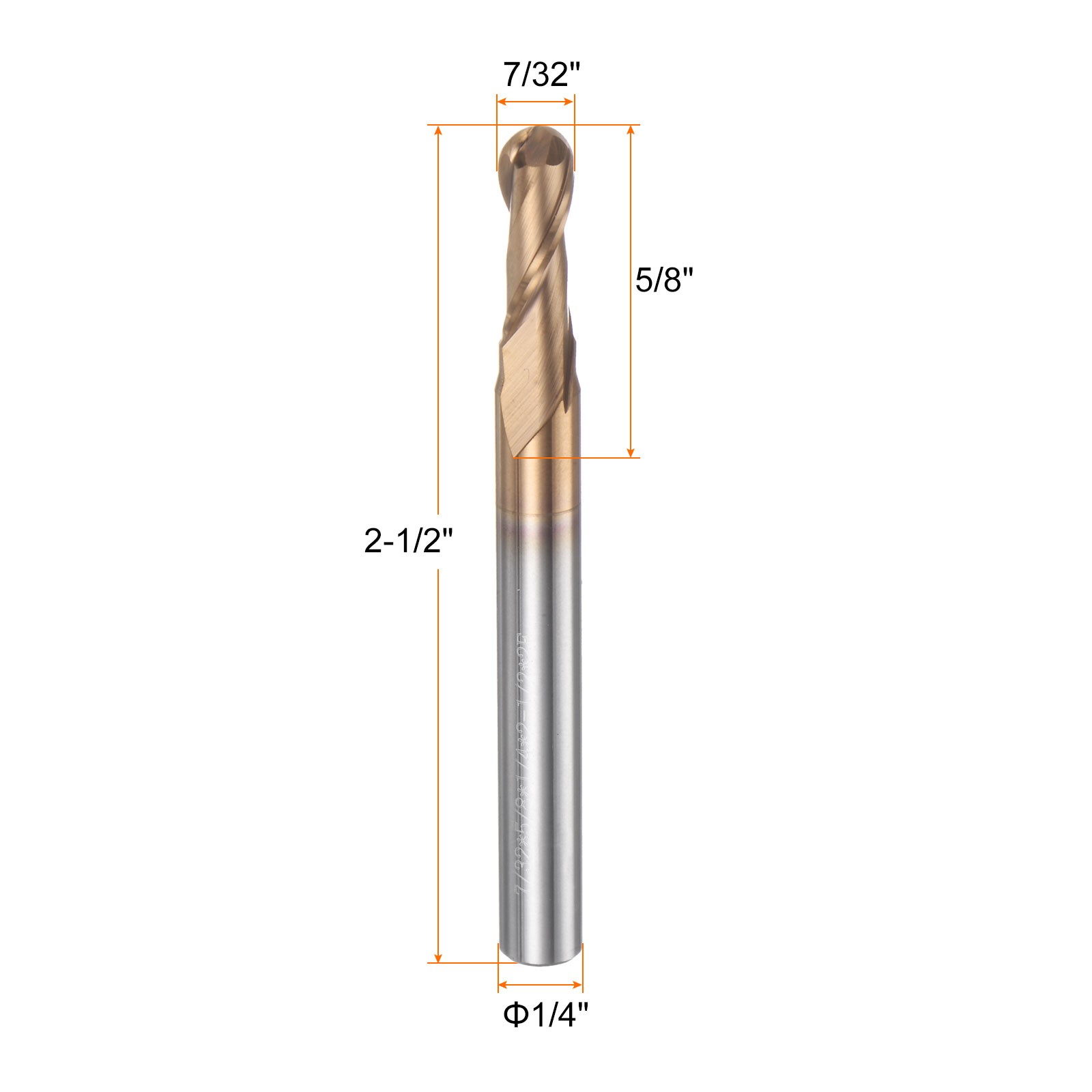 2 Flute Ball Nose End Mill 5/8″ Cutting Length TICN Coated for Carving