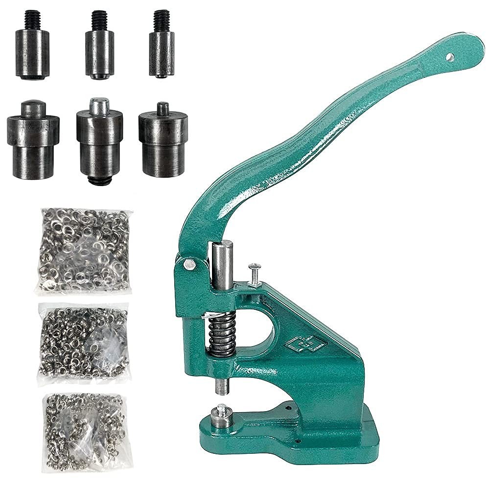 Heavy Duty Hand Press Eyelet Grommet Machine Punch Tool Kit – 3 Size Dies & 1…