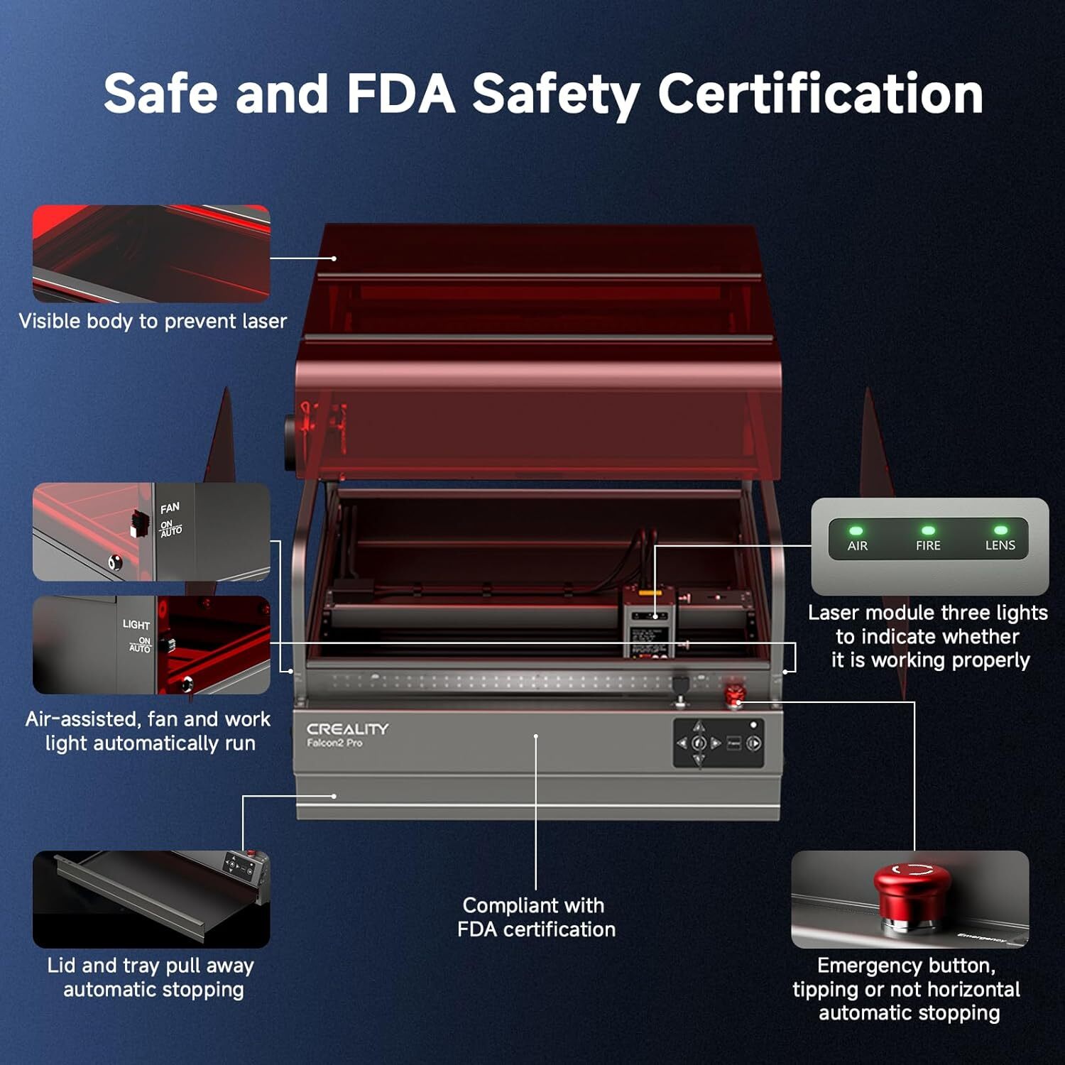Creality Falcon2 Pro 60W Enclosed Laser Engraver 25000mm/min Speed w/1.6W Module