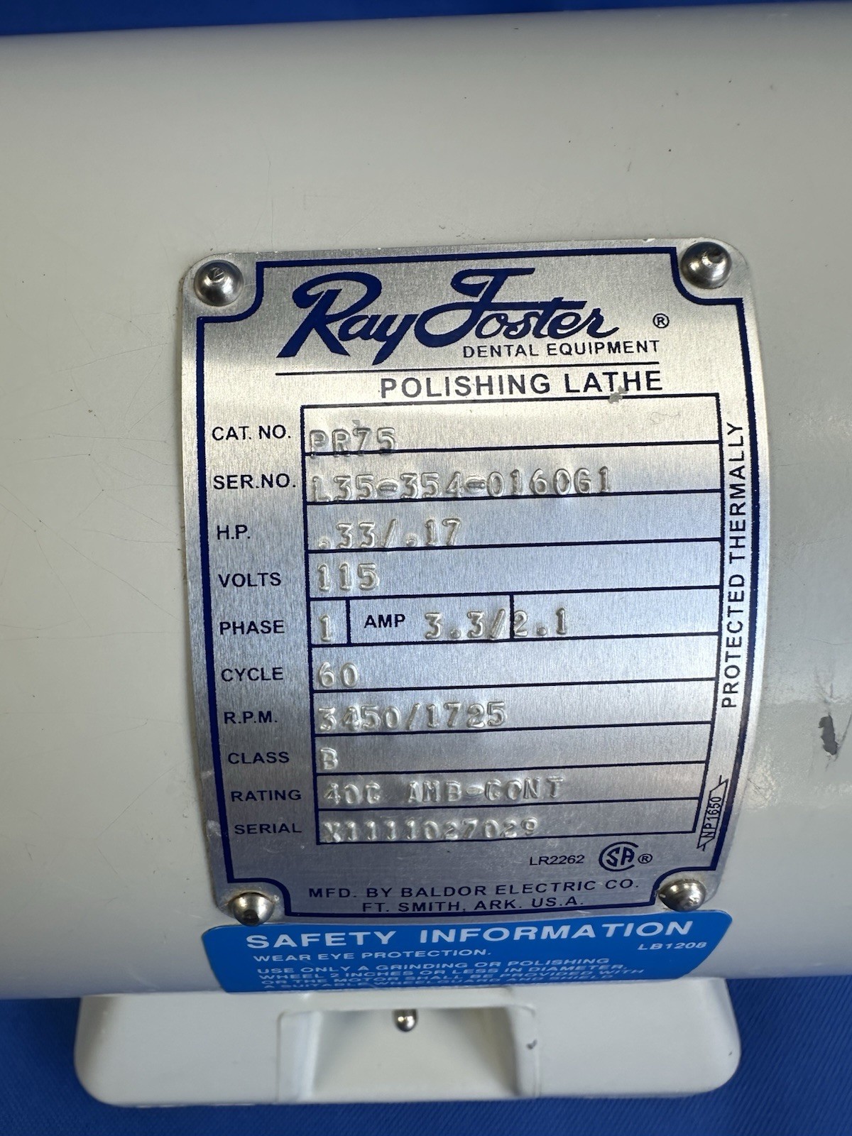 RAY FOSTER PR75 Dental 2-Speed Polishing Lathe 1/3 HP, With L Handler