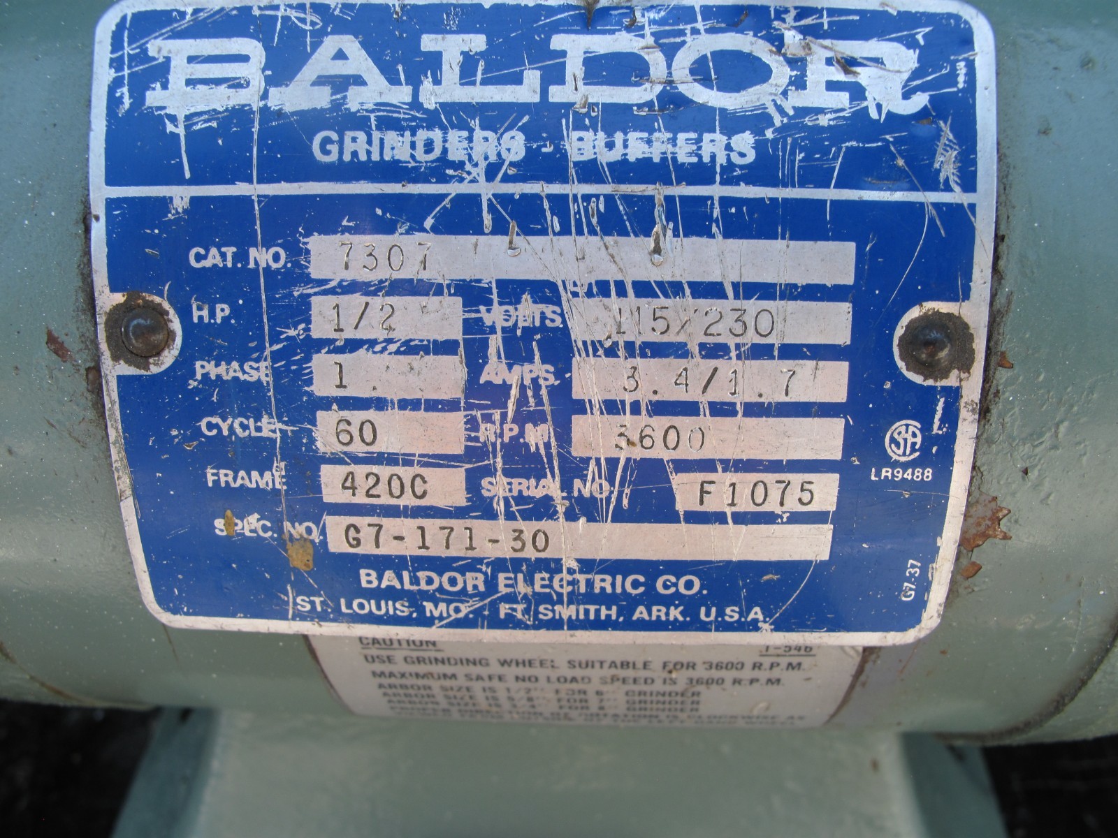 Baldor industrial grinder/buffer 1/2hp, 3600rpm, 115/230v, 1 phase 7307