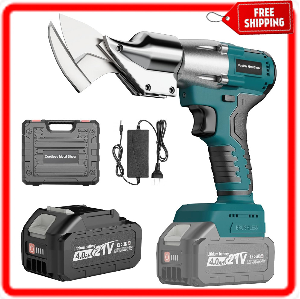 Cordless Sheet Metal Cutter, Brushless Metal Shear with 1×4.0Ah Battery, 360° Ro