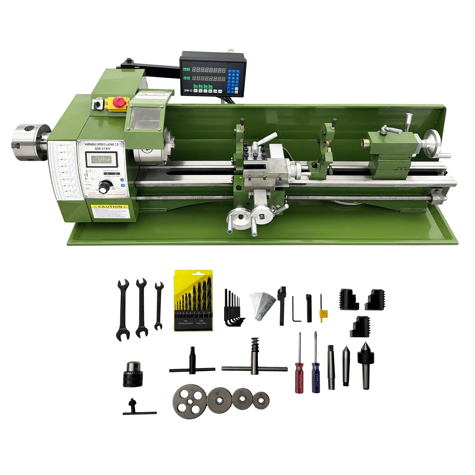 110V 1100W 8″*29.5″ Double Chuck Precision Metal Bench Lathe with Grating Ruler