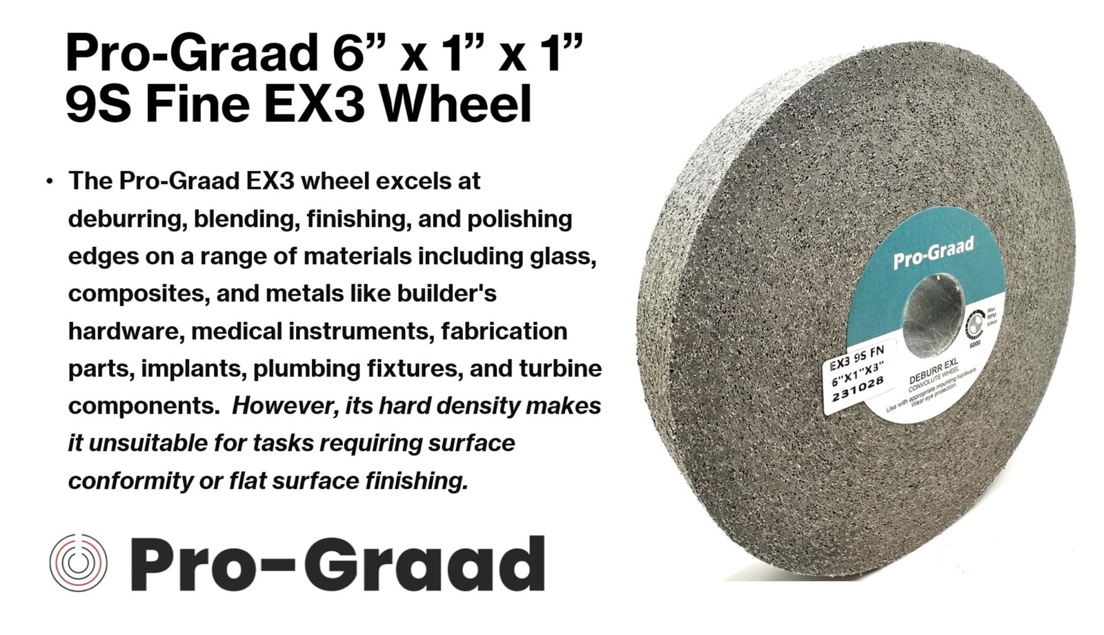 EX3 Deburring Wheel – 6” x 1” x 1” 9S Fine – Silicon Carbide – Deburr Metal, …