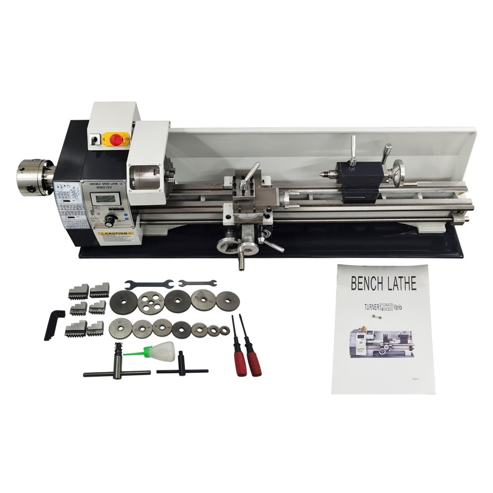 110V Variable Speed Lathe 1100W WM210V Double Chuck Metal Lathe 8″*32″