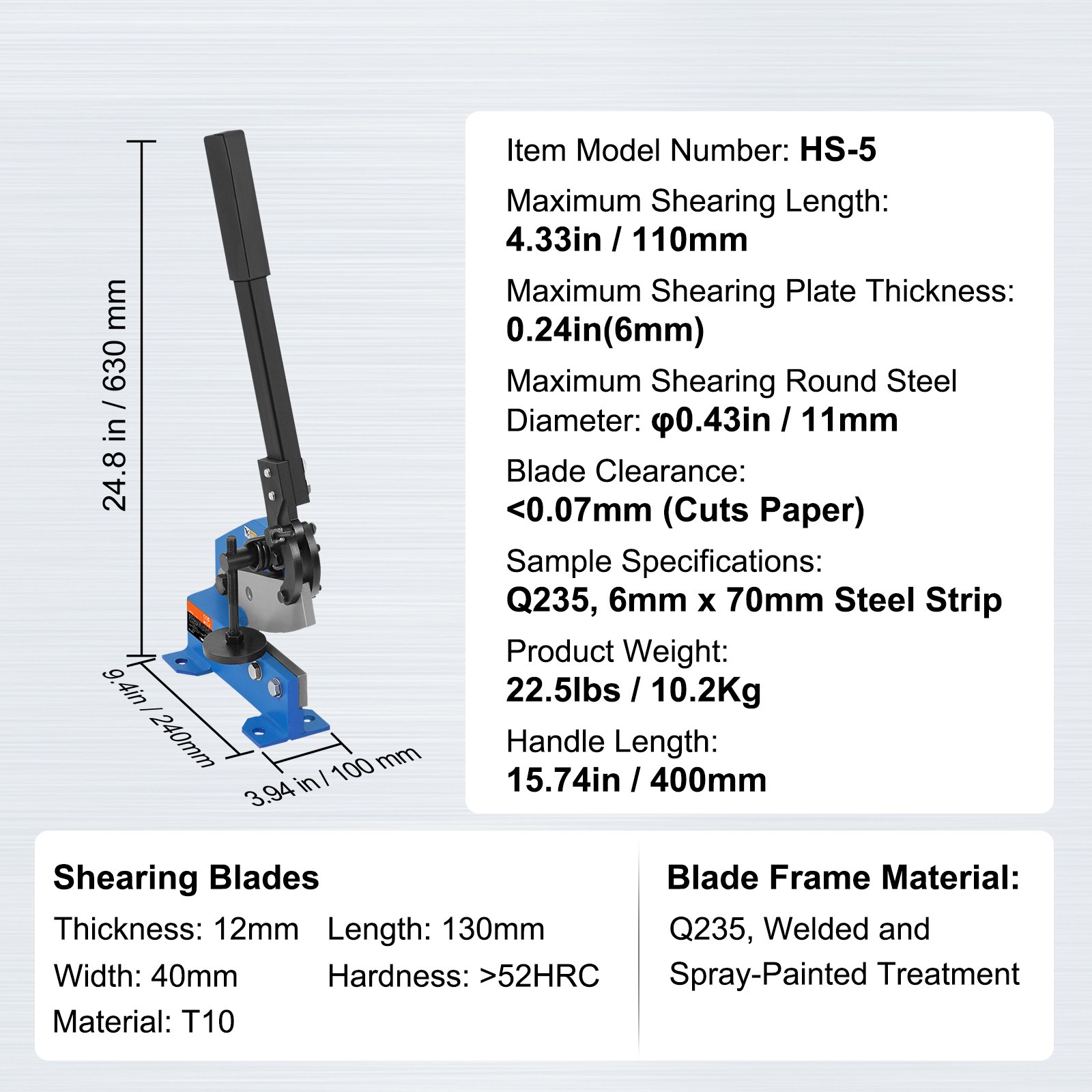 VEVOR 5″ Manual Hand Plate Shear Benchtop Cutter Metal Sheet Processing Q235