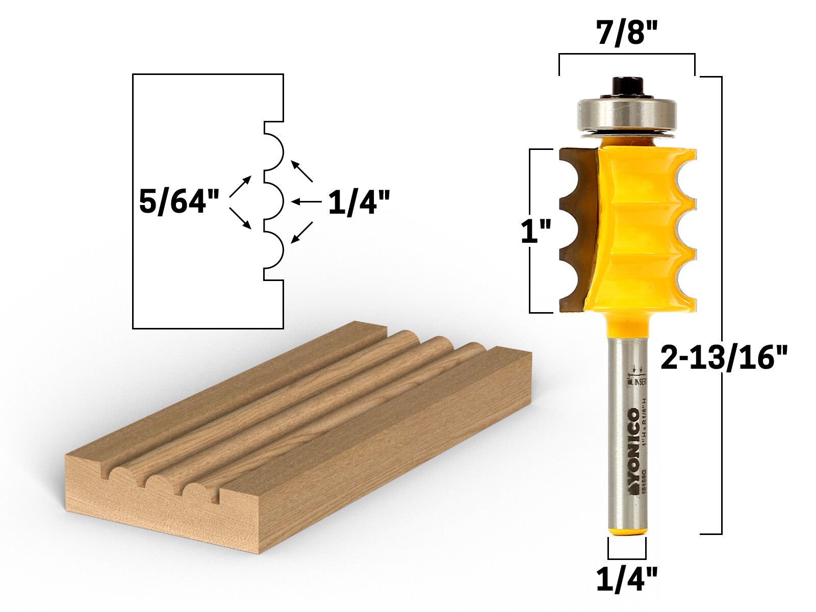1/8″ Radius Triple Bead Furniture Molding Router Bit -1/4″ Shank – Yonico 16159q