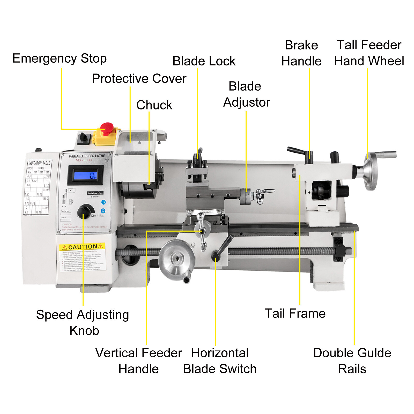8×14″ 650W Precision Metal Lathe High Accuracy Variable Speed Milling Machine