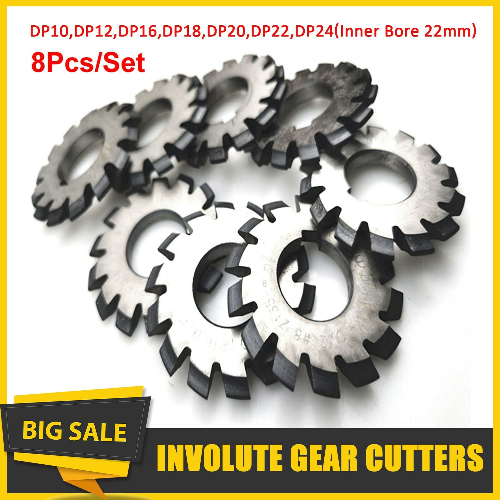 8 Pcs/Set 14.5° Involute Gear Cutter DP8 DP10 DP16 DP20 DP22 PA14-1/2 HSS 8H Set
