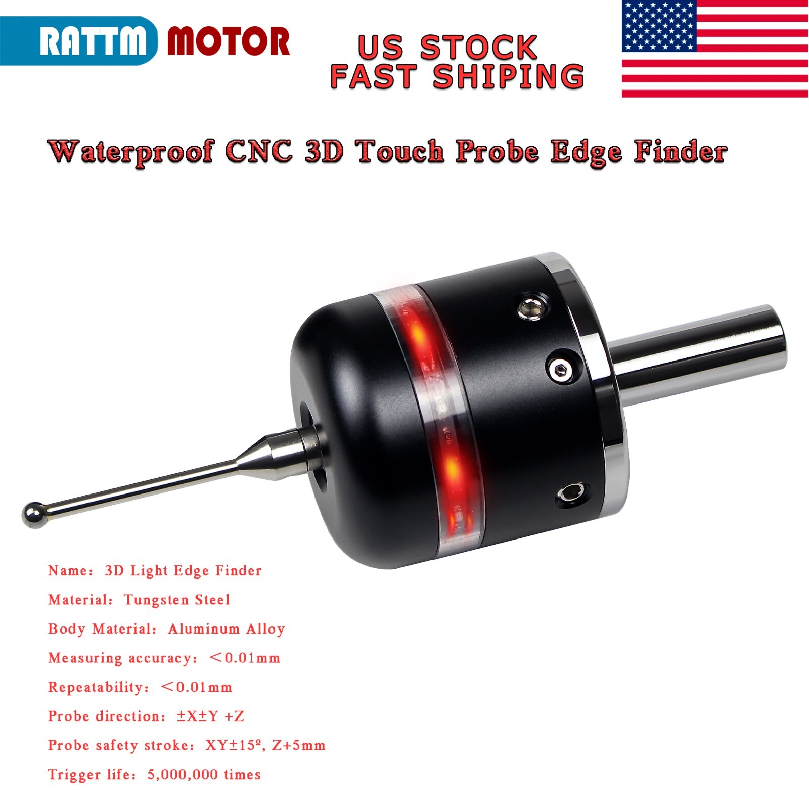 【US】MF60Waterproof CNC High Precision 3D Touch Probe Edge Finder Trigger Finder