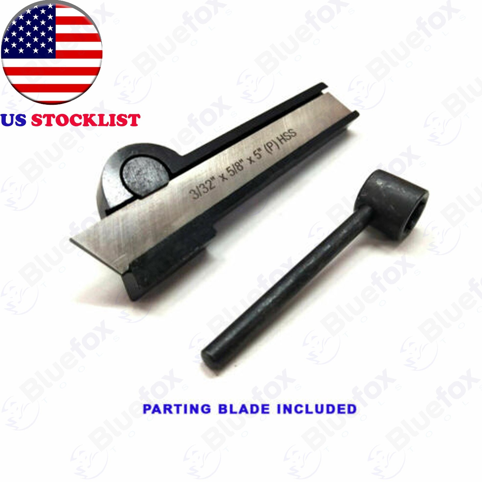 3/8” x 7/8” x 5” Lathe Cut Off Parting Tool Holder + HSS Blade 3/32” x 5/8” x 5”